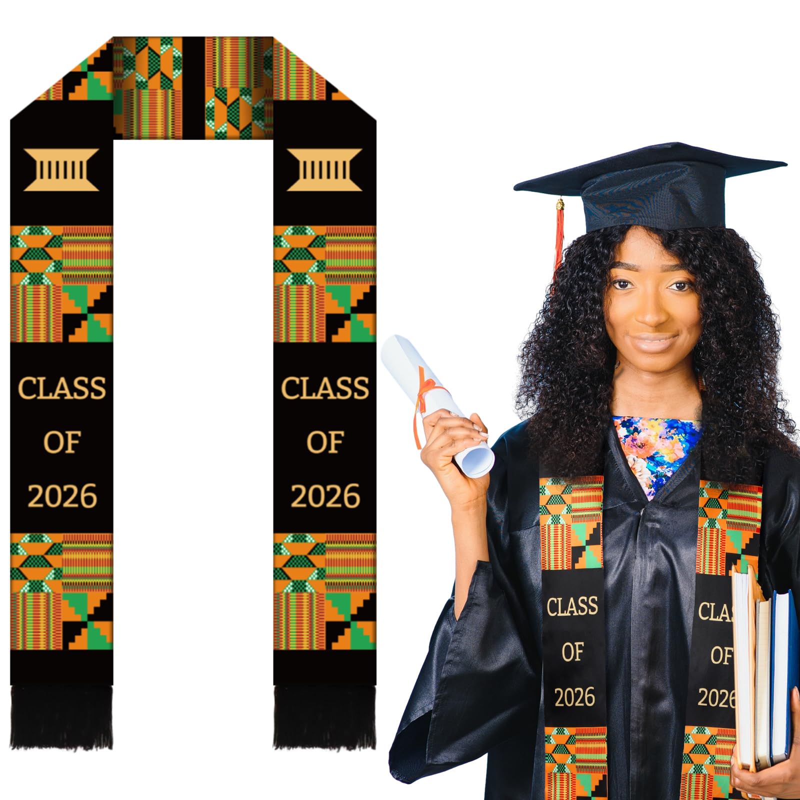 Funnysoft Kente Graduation Stole Class of 2026 African Kente Sash